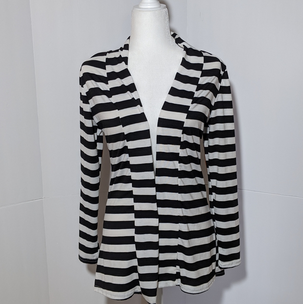 Women's Medium Black/White Striped Elbow Patch Cardigan